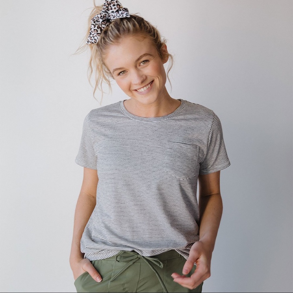 Albion fit gray striped shirt